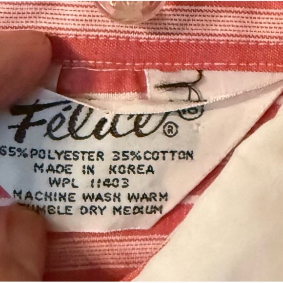 Vintage 70s Watermelon Red Stripe Blouse White Peter Pan Collar L - Picture 6 of 6